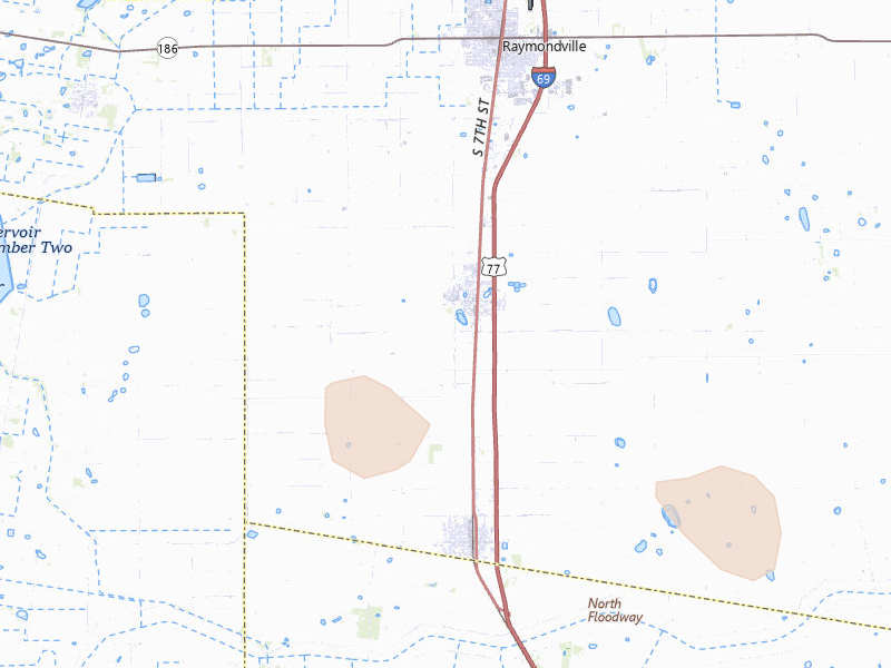 Radar-estimated hail-size map of the storm over Lyford, TX on Aug 23, 2026