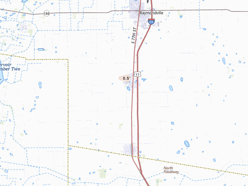 Radar-estimated hail-size map of the storm over Lyford, TX