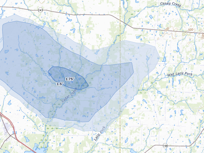 NEXRAD radar-signature map of the hail storm over Mabank, TX on Jul 5, 2026