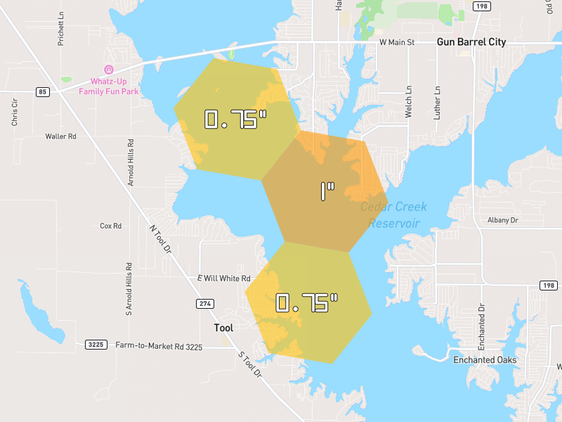 Hail map of Mabank, TX on Jul 7, 2026, hail up to 1"