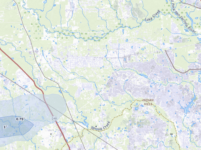 NEXRAD radar-signature map of the hail storm over Magnolia, TX on Mar 7, 2026