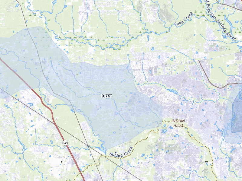 NEXRAD radar-signature map of the hail over Magnolia, TX
