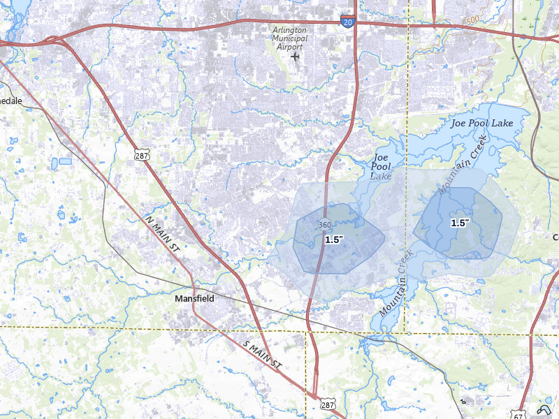 NEXRAD radar-signature map of the hail storm over Mansfield, TX on Mar 3, 2026