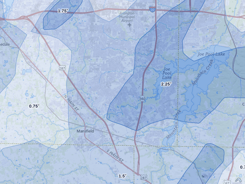 NEXRAD radar-signature map of the hail storm over Mansfield, TX on Mar 4, 2026