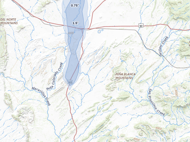 NEXRAD radar-signature map of the hail storm over Marathon, TX on Jun 30, 2026