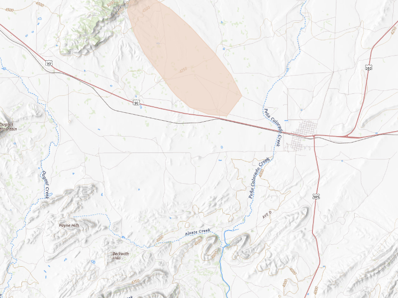 Radar-estimated hail-size map of the storm over Marathon, TX