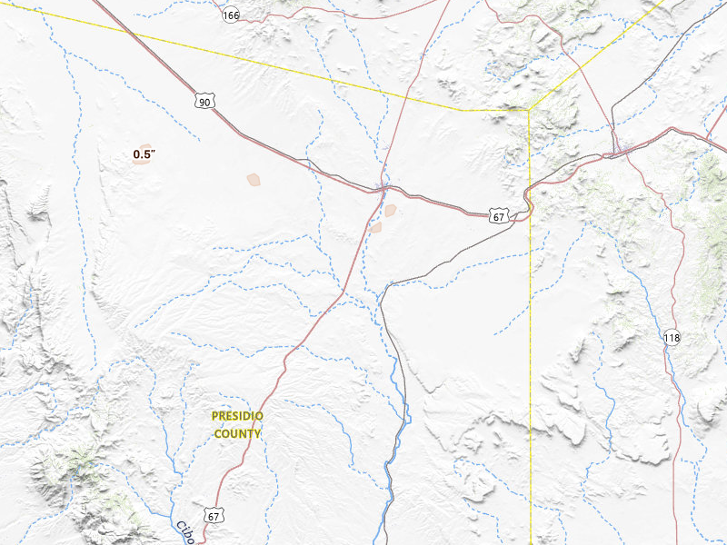 Radar-estimated hail-size map of the storm over Marfa, TX on Jun 5, 2026