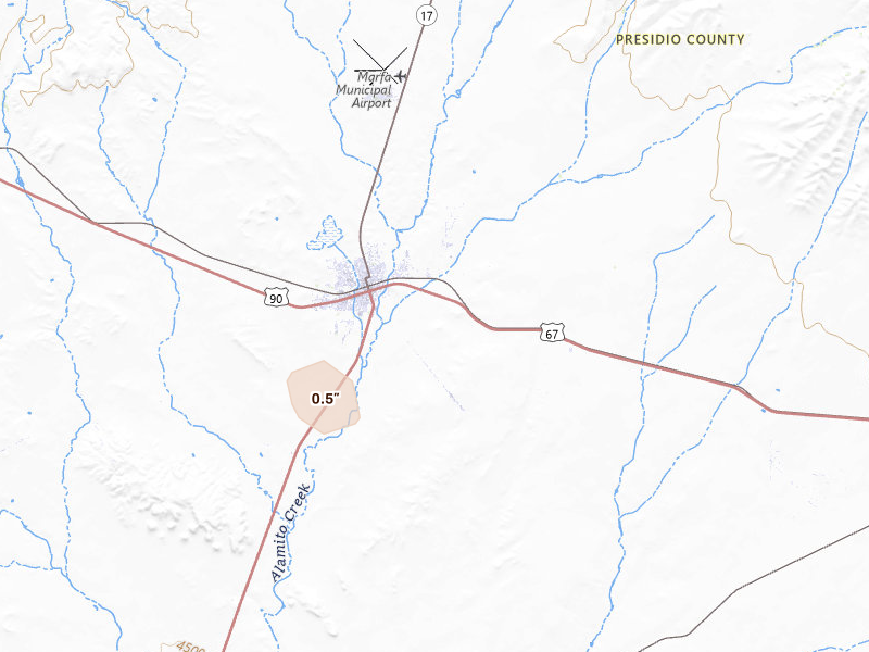 Radar-estimated hail-size map of the storm over Marfa, TX