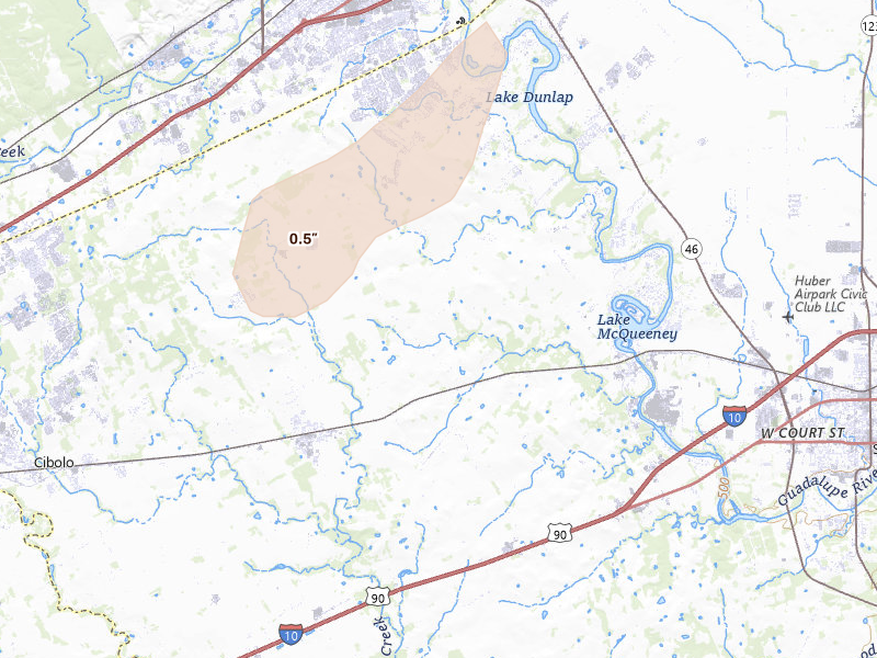 Radar-estimated hail-size map of the storm over Marion, TX on Aug 28, 2026