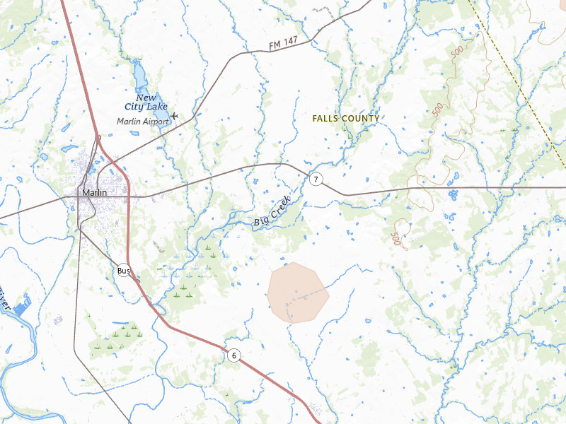Radar-estimated hail-size map of the storm over Marlin, TX on May 25, 2026