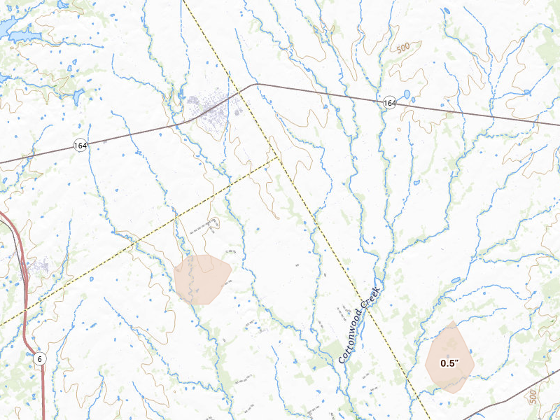 Radar-estimated hail-size map of the storm over Mart, TX on May 25, 2026