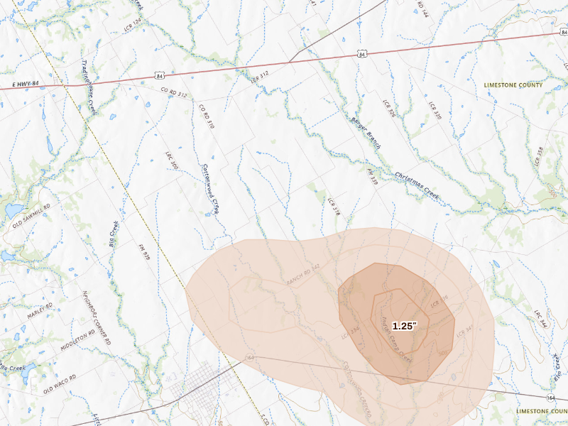 Radar-estimated hail-size map of the storm over Mart, TX