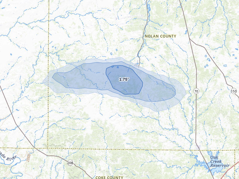 NEXRAD radar-signature map of the hail over Maryneal, TX