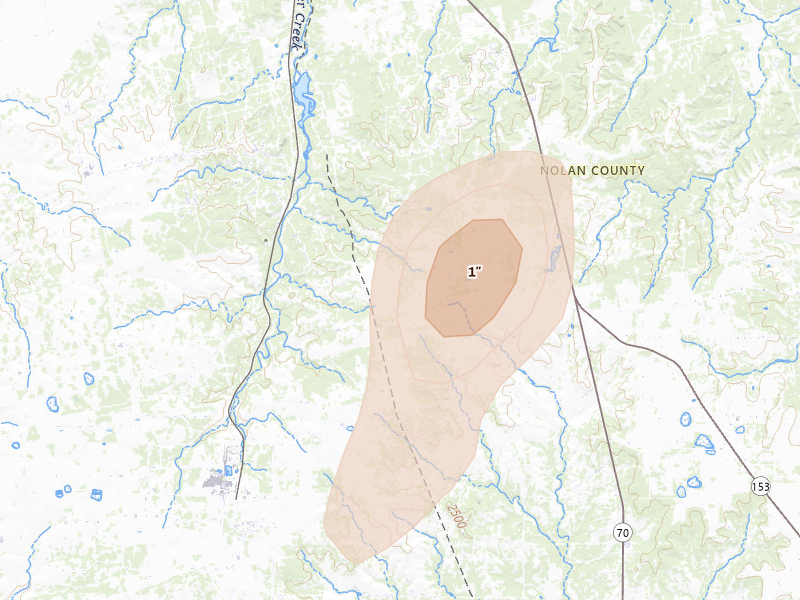 Radar-estimated hail-size map of the storm over Maryneal, TX