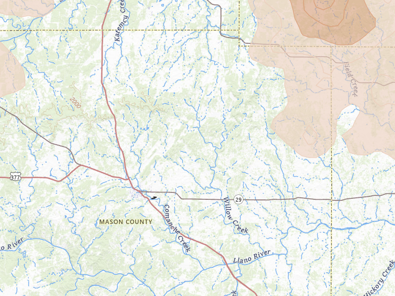 Radar-estimated hail-size map of the storm over Mason, TX on May 10, 2026
