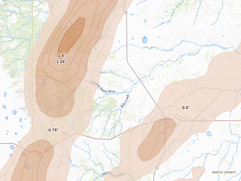 Radar-estimated hail-size map of the storm over Matador, TX