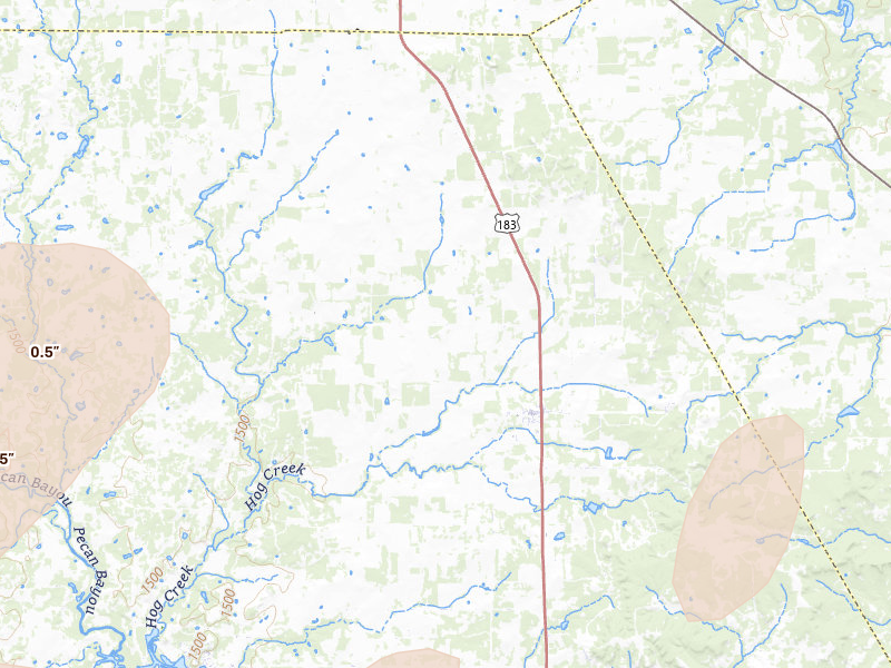 Radar-estimated hail-size map of the storm over May, TX on May 19, 2026