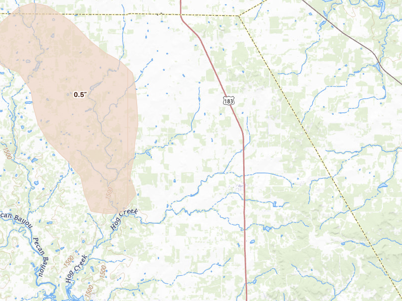 Radar-estimated hail-size map of the storm over May, TX on Jun 18, 2026