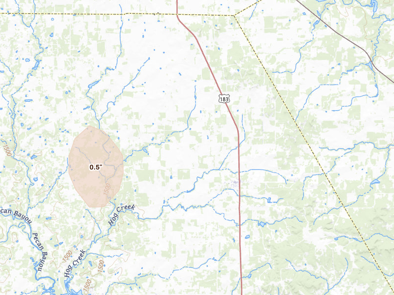 Radar-estimated hail-size map of the storm over May, TX on Jun 19, 2026