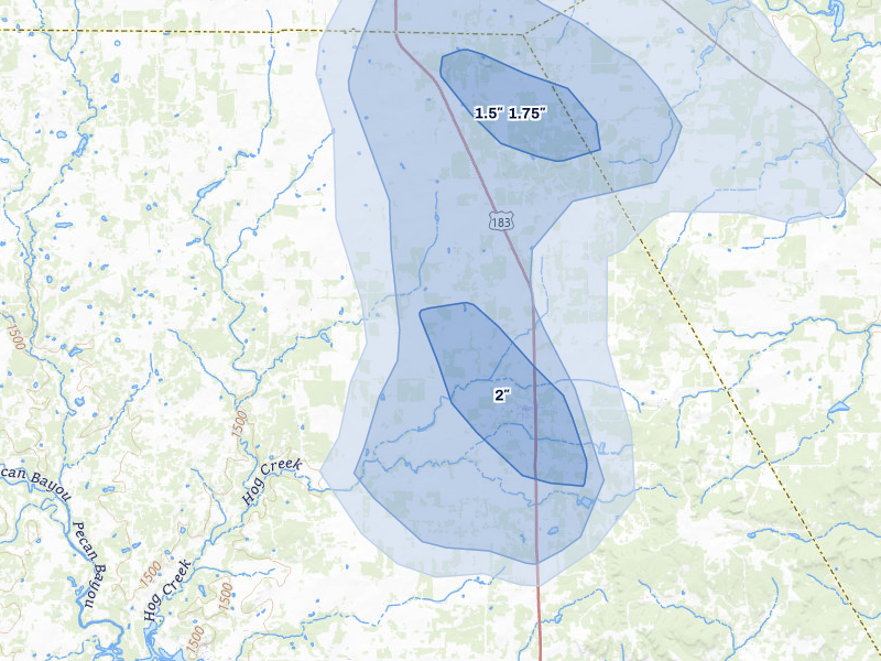 NEXRAD radar-signature map of the hail storm over May, TX on Jul 5, 2026