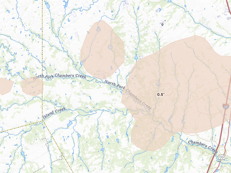 Radar-estimated hail-size map of the storm over Maypearl, TX on Jun 6, 2026