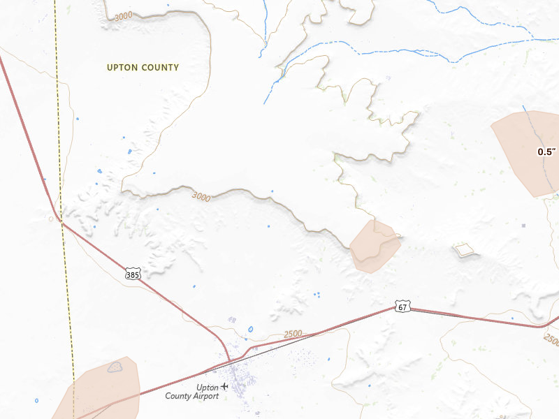 Radar-estimated hail-size map of the storm over Mc Camey, TX