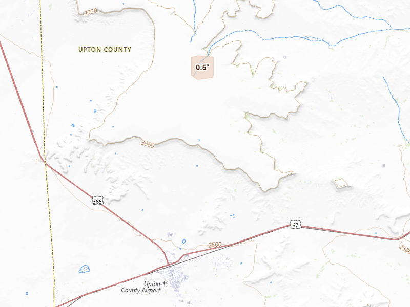 Radar-estimated hail-size map of the storm over Mc Camey, TX on Mar 19, 2026