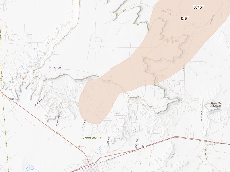 Radar-estimated hail-size map of the storm over Mc Camey, TX