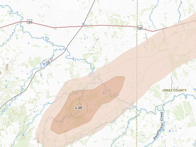 Radar-estimated hail-size map of the storm over Mc Caulley, TX on Apr 13, 2026