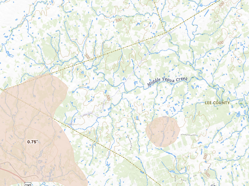 Radar-estimated hail-size map of the storm over Mc Dade, TX on May 19, 2026