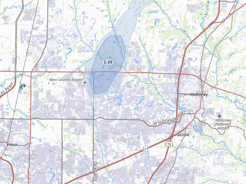 NEXRAD radar-signature map of the hail storm over Mckinney, TX on Mar 6, 2026