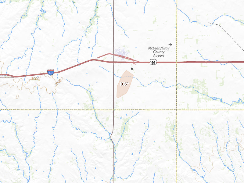 Radar-estimated hail-size map of the storm over Mclean, TX