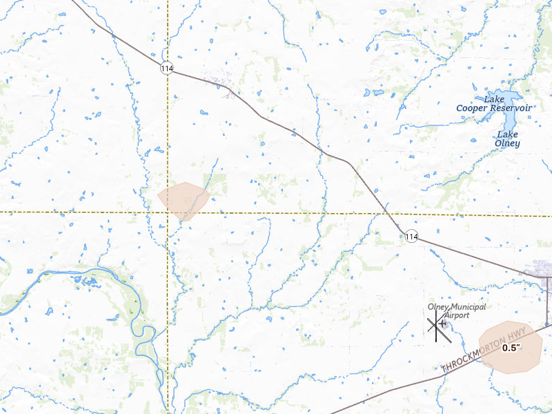 Radar-estimated hail-size map of the storm over Megargel, TX on Jun 12, 2026