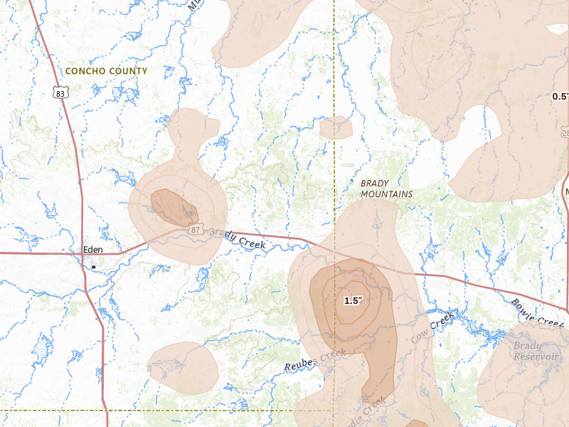 Radar-estimated hail-size map of the storm over Melvin, TX on May 10, 2026