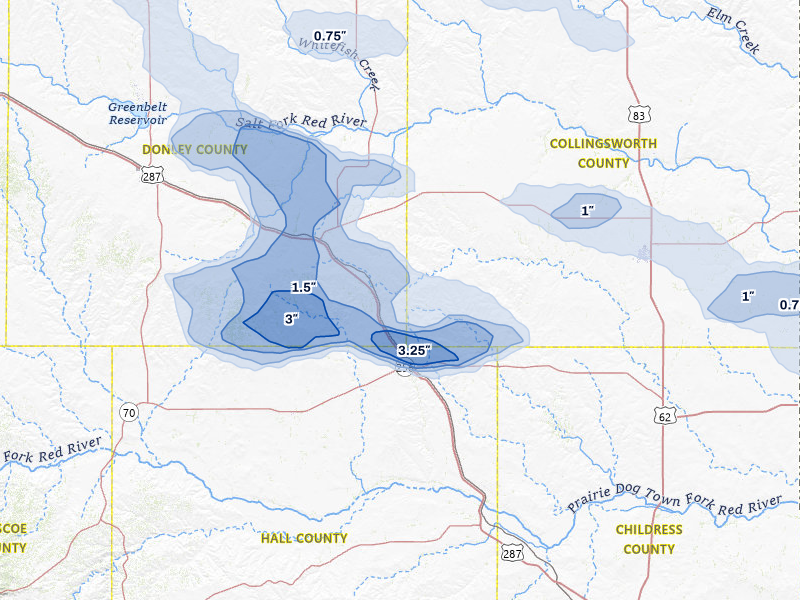 NEXRAD radar-signature map of the hail storm over Memphis, TX on Mar 30, 2026
