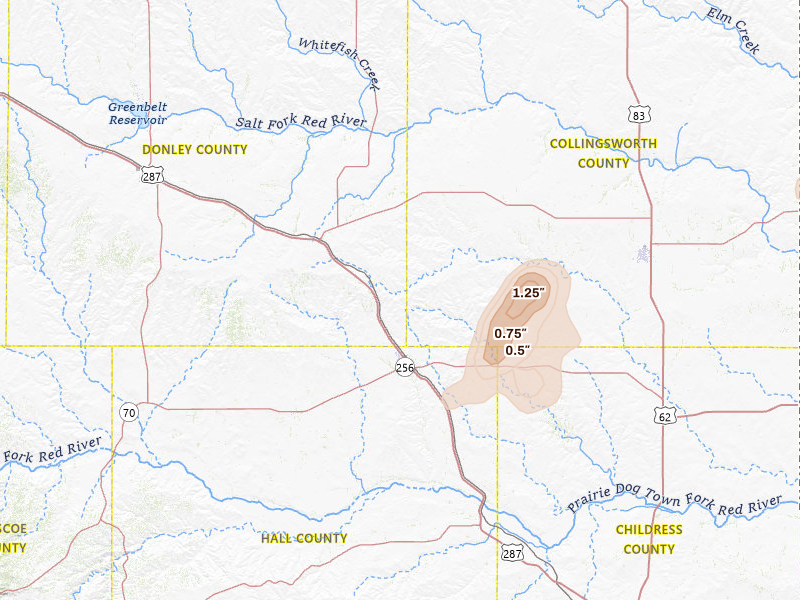Radar-estimated hail-size map of the storm over Memphis, TX on May 31, 2026