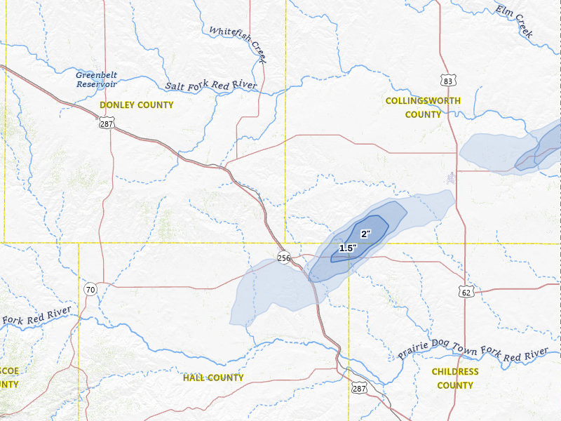 NEXRAD radar-signature map of the hail storm over Memphis, TX on May 31, 2026