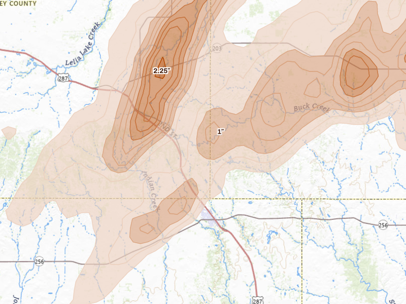 Radar-estimated hail-size map of the storm over Memphis, TX