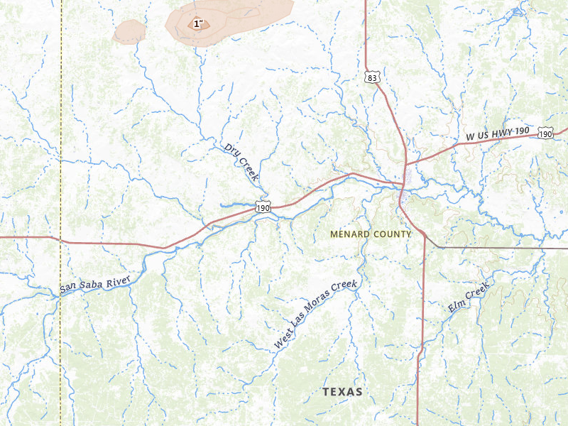 Radar-estimated hail-size map of the storm over Menard, TX on Apr 30, 2026