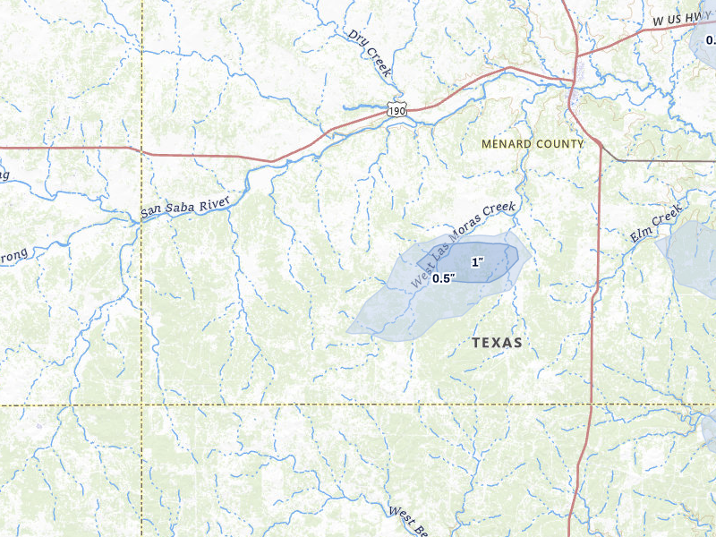 NEXRAD radar-signature map of the hail storm over Menard, TX on May 10, 2026