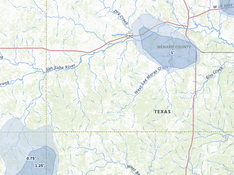 NEXRAD radar-signature map of the hail storm over Menard, TX on Jul 6, 2026