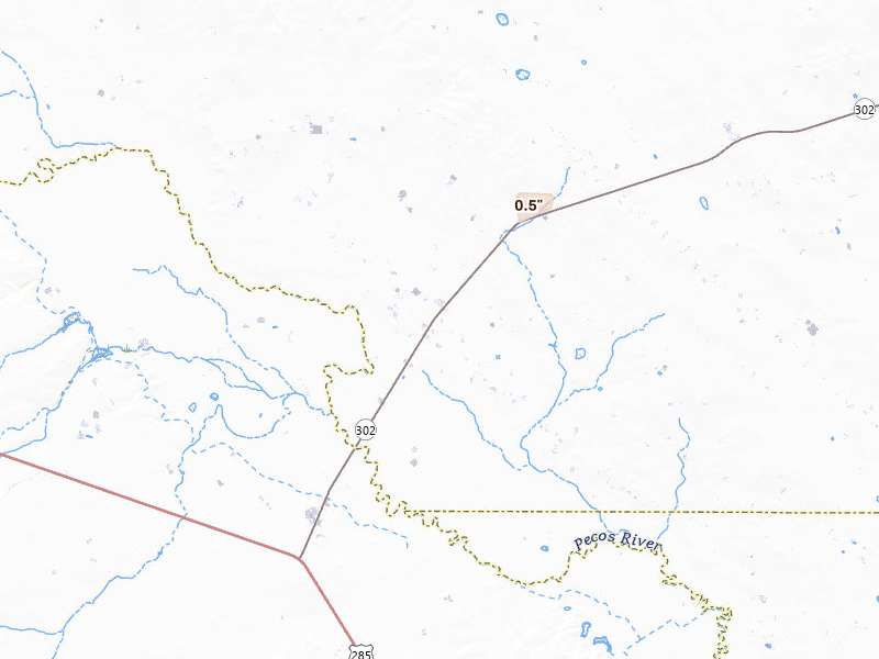 Radar-estimated hail-size map of the storm over Mentone, TX on Jun 4, 2026