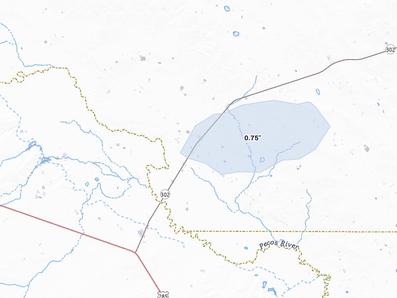 NEXRAD radar-signature map of the hail over Mentone, TX