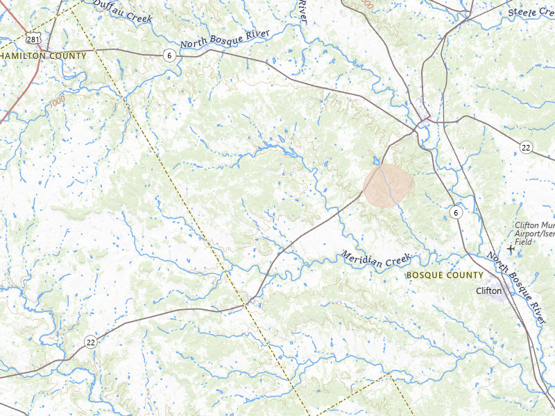 Radar-estimated hail-size map of the storm over Meridian, TX on May 25, 2026