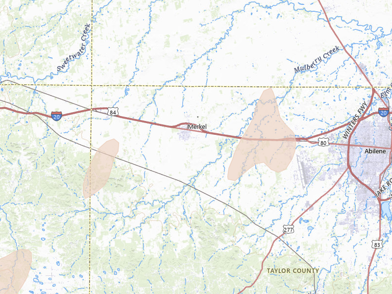 Radar-estimated hail-size map of the storm over Merkel, TX on May 19, 2026