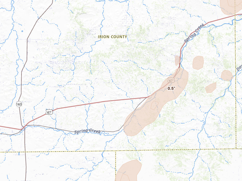 Radar-estimated hail-size map of the storm over Mertzon, TX on Mar 10, 2026