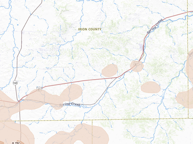 Radar-estimated hail-size map of the storm over Mertzon, TX on May 10, 2026