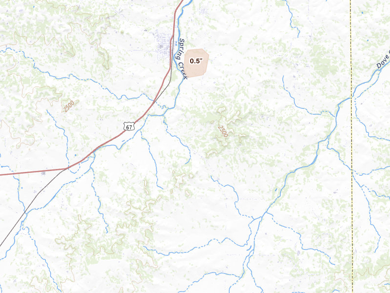 Radar-estimated hail-size map of the storm over Mertzon, TX