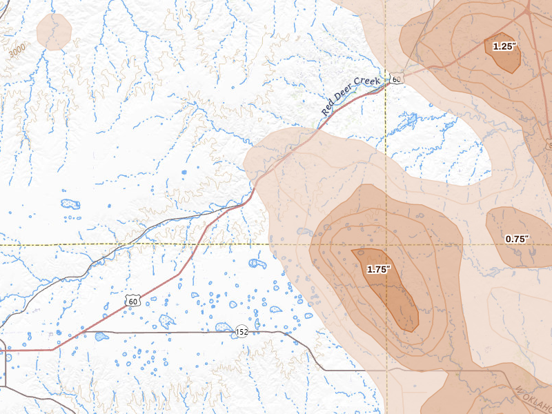 Radar-estimated hail-size map of the storm over Miami, TX on Jun 23, 2026