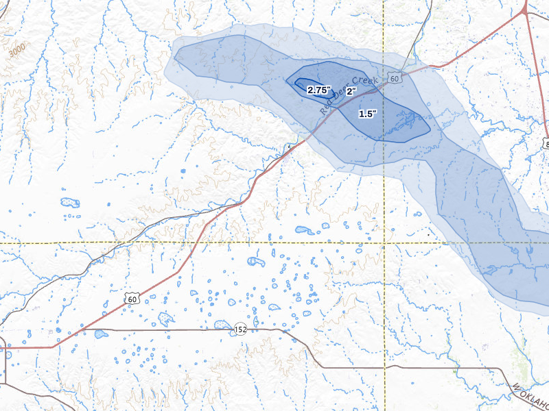 NEXRAD radar-signature map of the hail storm over Miami, TX on Jun 26, 2026